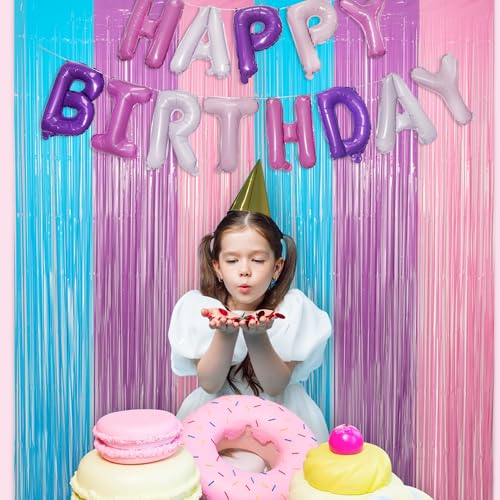 GREATRIL Pastel Tinsel Backdrop - Blue Purple Pink Fringe Curtain for Party