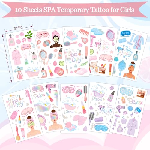 Konsait Kids Spa Temporary Tattoos for Girls Slumber Party Favors 99 Pcs