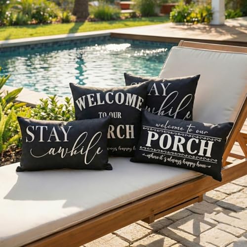 JOJOGOGO Stay Awhile Outdoor Lumbar Pillow Covers, Waterproof 12x20, Set of 2