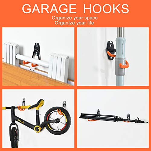 Heavy Duty Steel Garage Hooks - Wall Mount Tool Organizer for Ladders, Bikes & Hoses (4 Pack)