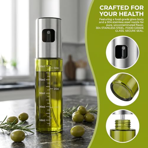 Eavkoar Olive Oil Sprayer - 100ml Light-Blocking Glass for Air Fryers & BBQ