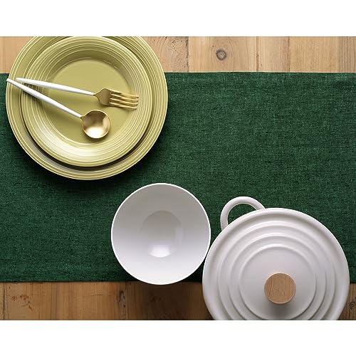 Forest Green Linen Table Runner 120 Inch Long - 14 x 120 in, 100% European Flax