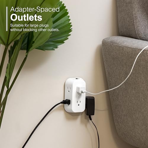 GE 6-Outlet Wall Tap with Circuit Breaker, 3-Pack, White