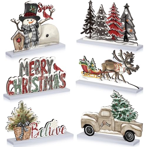 Amyhill Rustic Christmas Wooden Table Signs Set - Neutral / Christmas / 6