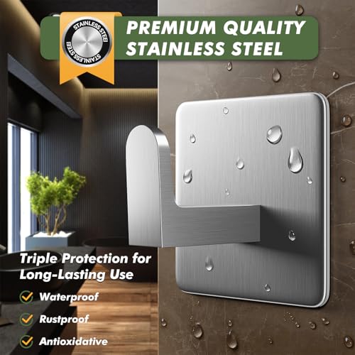 Auxmir Heavy-Duty Self-Adhesive Towel Hooks - 5 Pack, 15 lb Capacity, Waterproof Stainless Steel