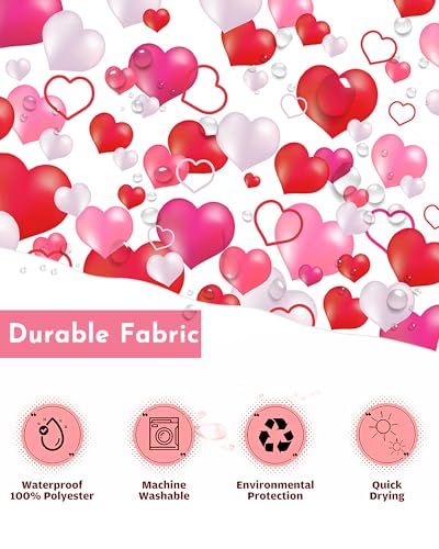 Lindameler Valentine's Day Shower Curtain Set - 72x72 Inch Romantic Heart Design