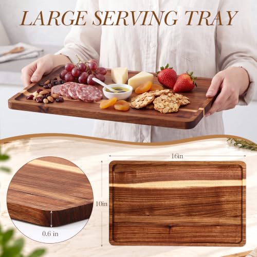 12-Piece Acacia Wood Serving Trays Set - 16 x 10 Inches - Rustic Dinner Plates