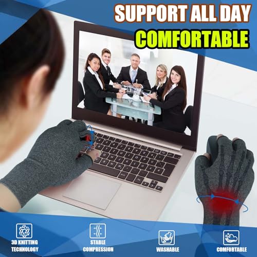 2 Pairs Fingerless Arthritis Gloves for Women Men, Hand Compression Gloves for Relieve Pain from Carpal Tunnel, Rheumatoid, Osteoarthritis, RSI, Support Typing (Medium, Pure Black1+Purple1)