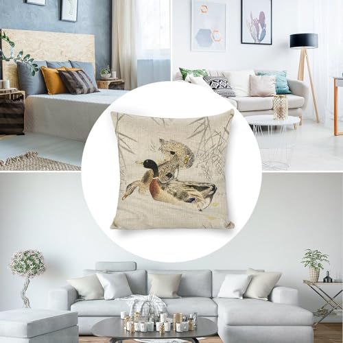 Three Ducks Linen Throw Pillow Cover 18x18 Inch for Sofa & Bedroom