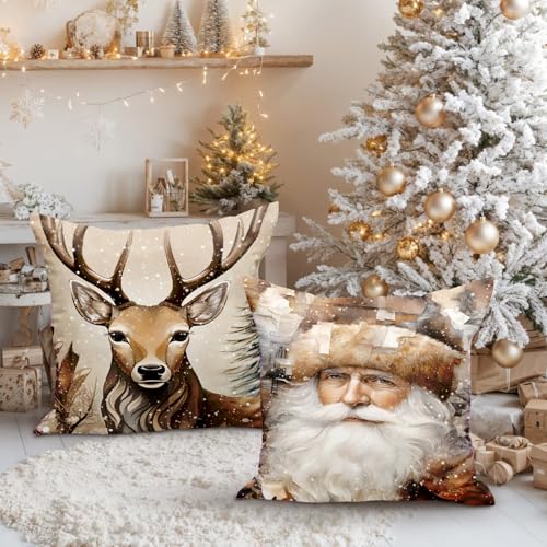 Lanpn 18x18 Christmas Throw Pillow Covers, Set of 4 Festive Cushion Cases