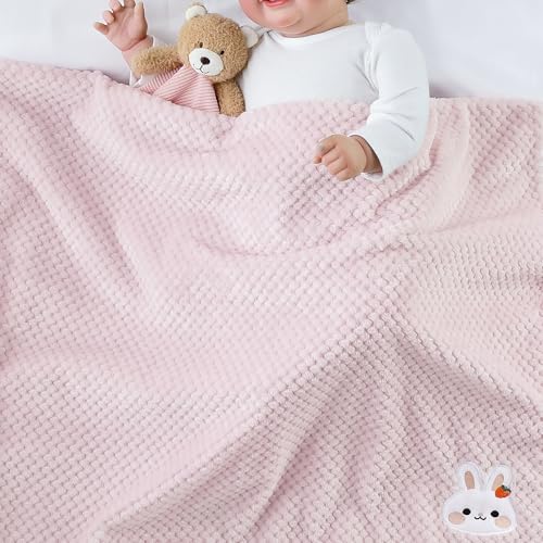 CREVENT 30x40 Fluffy Bunny Baby Blanket - Soft Pink Infant Bedding