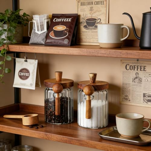 CasaVibe Airtight Glass Food Storage Jar with Wooden Lid and Spoon