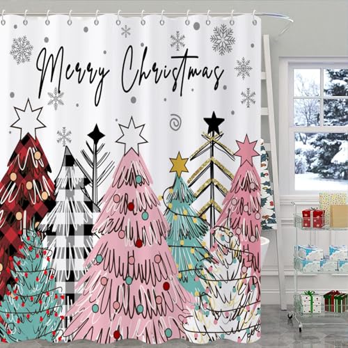 Christmas Buffalo Check Shower Curtain - 72x72 Inch Waterproof Fabric
