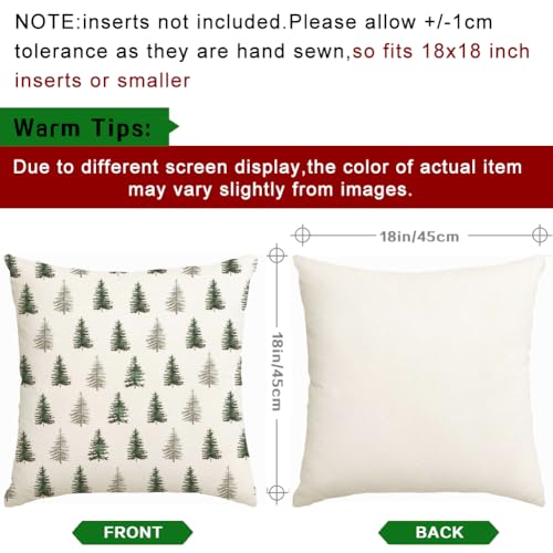 RABUSOFA Christmas Tree Pillow Covers 18x18, Set of 2 Green Holiday Decor