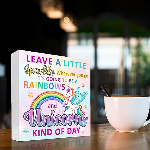 Leave a Little Sparkle Unicorn Wood Block Sign, 5-inch Desk Decor