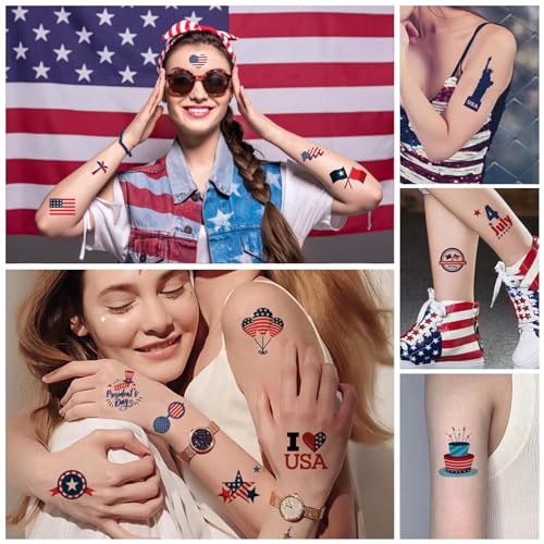 American Flag Temporary Tattoos - 10 Sheets Independence Day Party Favors