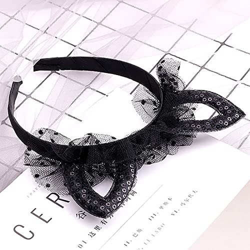 Black Lace Cat Ears Headband with Bowknot Cosplay Party Hair Hoop