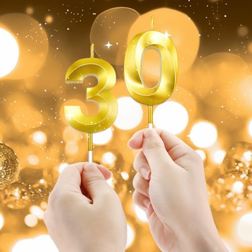 Gold Number 30 Birthday Candles - Elegant Cake Topper Set