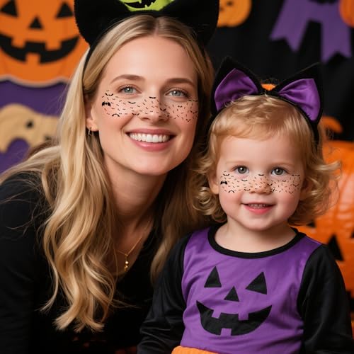 Halloween Black Bat Freckles Temporary Tattoos 8 PCS Waterproof Face Stickers