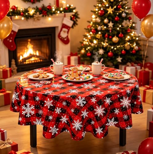 3 Pack Christmas Checkered Tablecloths Snowflake Buffalo Plaid 84 Inch Holiday Decor Variation 3