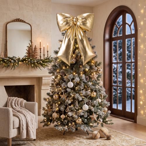 Giant Christmas Bow Tree Topper - 20 Inch Gold Holiday Decor