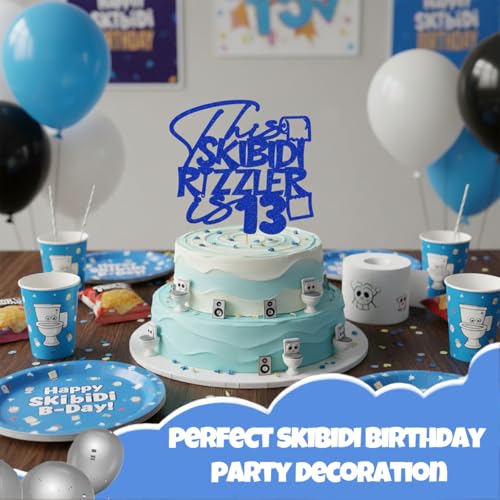 Skibidi Rizzler 13 Cake Topper - Glitter Birthday Decoration for Teens