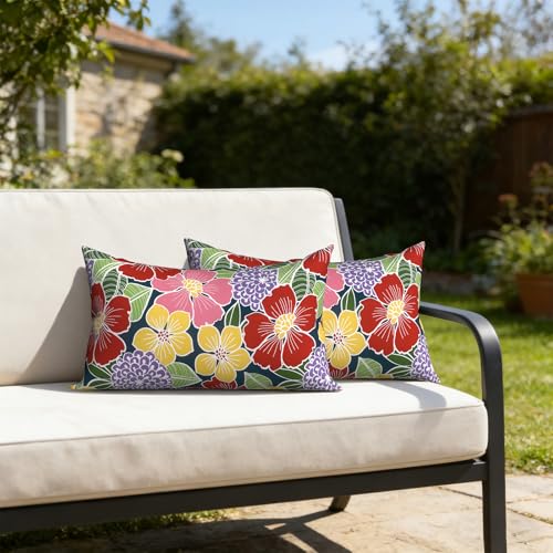 TWLEAR 20x12 Inch Waterproof Outdoor Pillow Covers Set of 2 - Flower Bloom Pattern