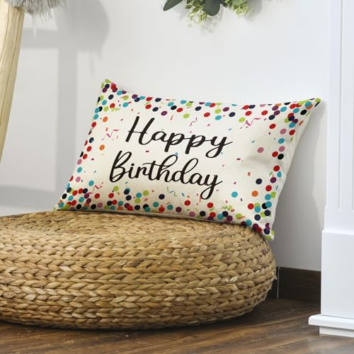 AVOIN Colorlife Happy Birthday Polka Dot Throw Pillow Cover - White, 12x20 Inch