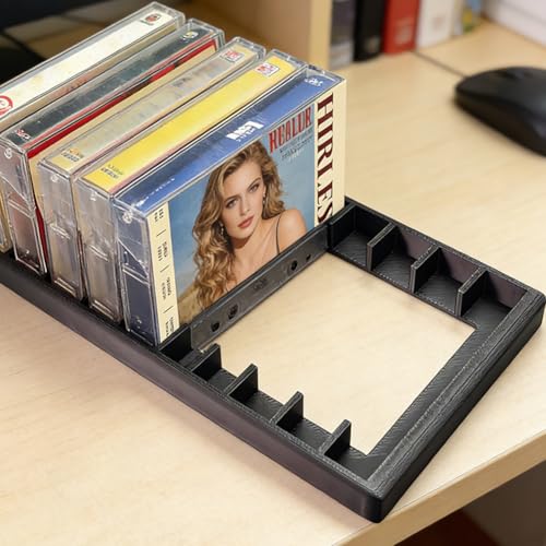 GRETJOB 10-Slot Cassette Tape Storage Rack - Durable Organizer