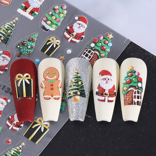 5D Embossed Christmas Nail Stickers Snowflake Bow Decals 3PCS