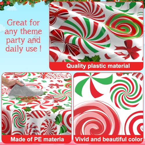 12Pcs Christmas Candy Cane Round Tablecloths - Red & Green 84 Inch Holiday Decor