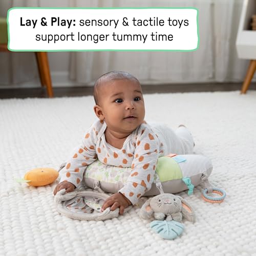 Ingenuity Cozy Prop Sylvi Tummy Time Pillow?, Multi-Sensory, 4 Removable Toys, 0+M - Plush Bunny