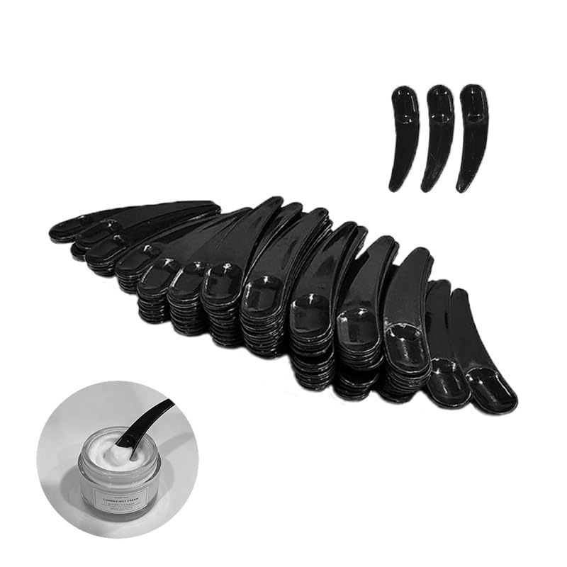 100 Pack Black Mini Cosmetic Spatulas, Plastic Makeup Scoops for Facial Creams, Masks, and Skincare Sampling