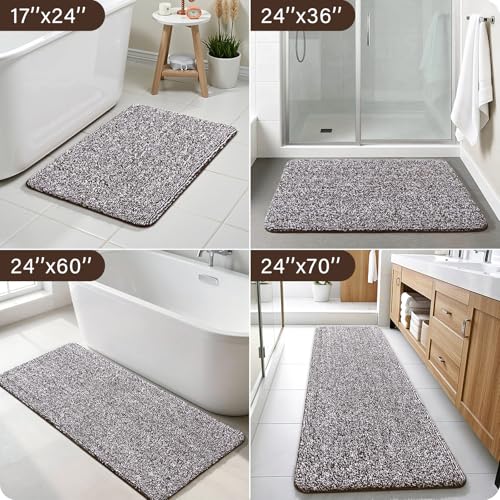 Enqinar Brown and White 17x24 Inch Soft Absorbent Bathroom Rug for Shower Floor