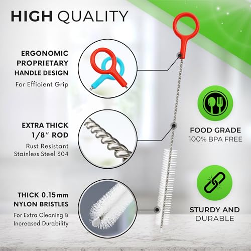 Buenalife Heavy Duty Cleaning Brushes Set - Extra Long Straw Cleaners for Sippy Cups & Water Bottles