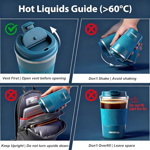 GEMFUL 17oz Insulated Stainless Steel Travel Coffee Mug - Blue