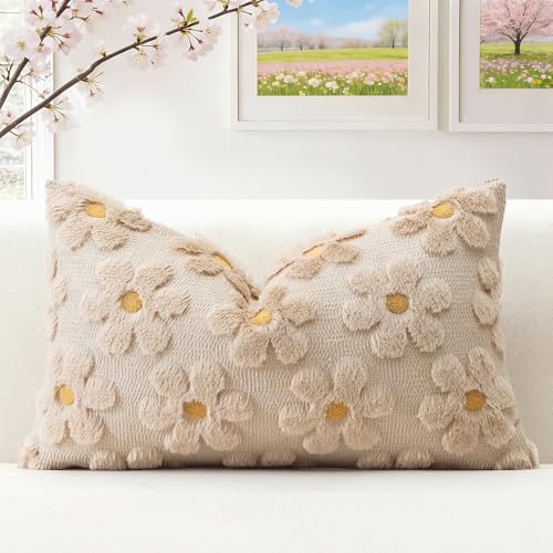OTOSTAR Flowers Throw Pillow Cover 12x20 Inch Beige Brown