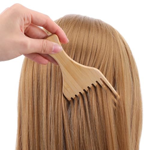 Wanmu 2-Pack Wooden Afro Hair Pick Combs - Anti-Static Bamboo Wide Tooth Styling Tool for Curly Hair & Beards
