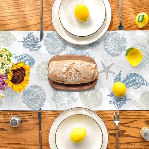 Coastal Beach Table Runner Nautical Sea Shell Starfish 13x72 Linen