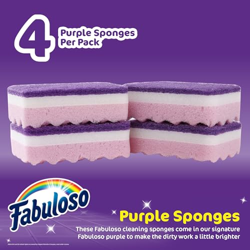 Fabuloso Scratch-Free Kitchen Dish Sponges, 4 Count - Purple