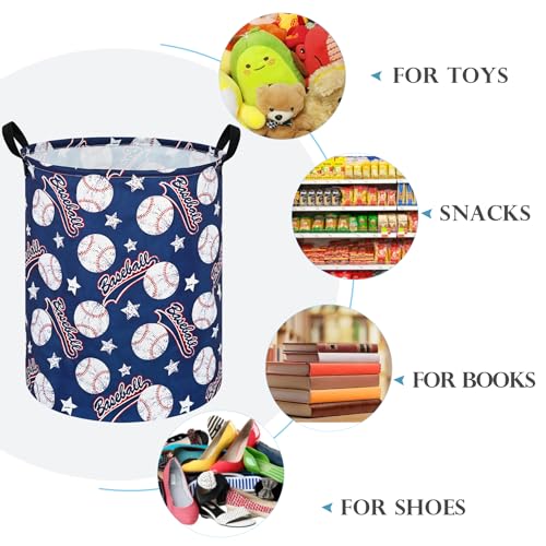 HUAYEE Baseball Laundry Hamper - Foldable Waterproof Storage Basket (R-Blue)