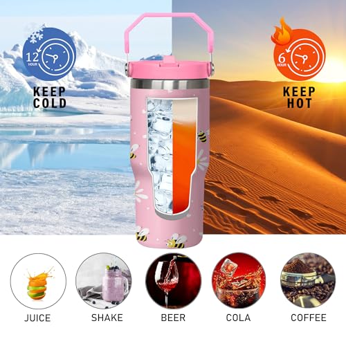 Bee Tumbler with Handle & Flip Straw 30oz Stainless Steel Travel Mug - Daisy