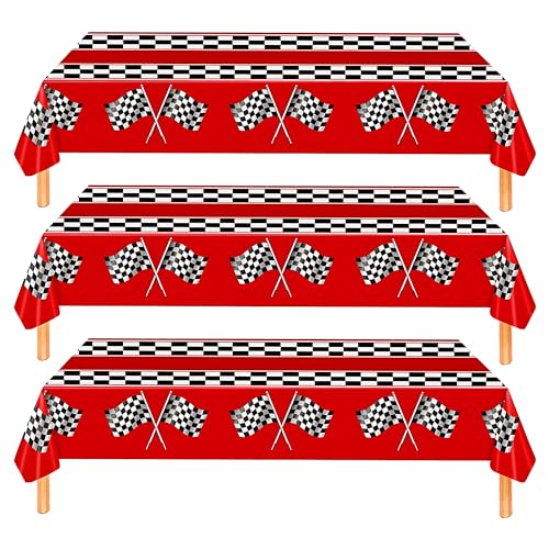 Checkered Race Car Tablecloths - 3 Pack, 54"x108" Disposable