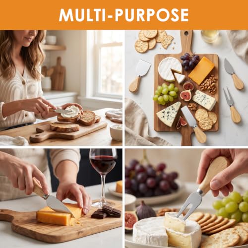 16-Piece Cheese Knife Set with Wooden Handles - Stainless Steel Kitchen Utensils