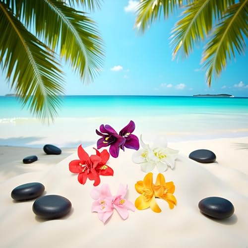 5-Piece Artificial Hawaiian Hibiscus Plumeria Flower Hair Clip Set