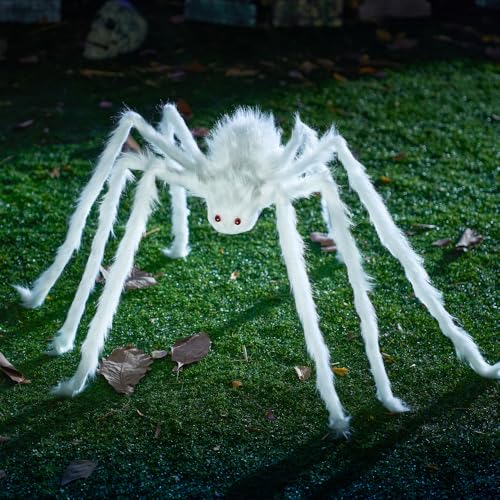JOYIN 5ft Giant White Halloween Spider, Poseable Scary Hairy Yard Prop