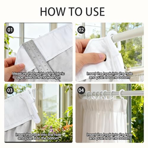 Paidiem 60 Pcs Adjustable Pinch Pleat Curtain Hooks - White Plastic Drapery Clips for Windows & Shower Curtains, Easy Install, Model 60