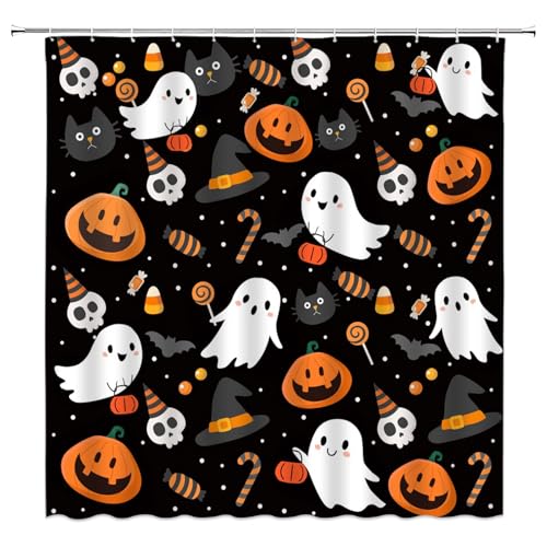 Halloween Ghost Shower Curtain, 70x70 Inch Spooky Gothic Fabric Bathroom Decor