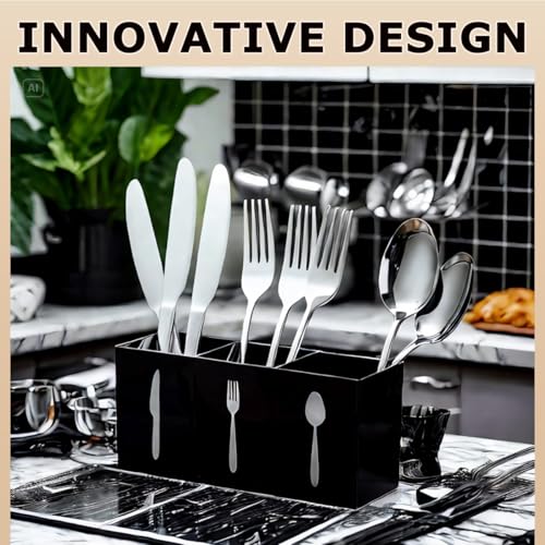 Black Silverware Holder - Spoon and Fork Organizer for Parties