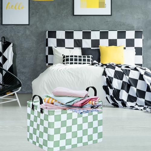 MAIZMZ Sage Green Checkered Storage Basket - Waterproof Nursery Organizer Bin